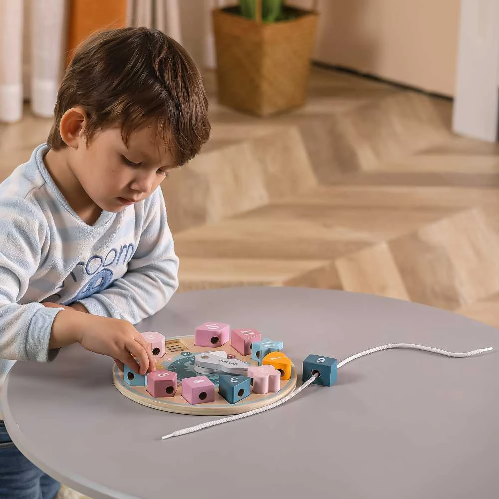 VIGA Montessori laikrodis formų rūšiuoklis – spalvų siuvinėjimas