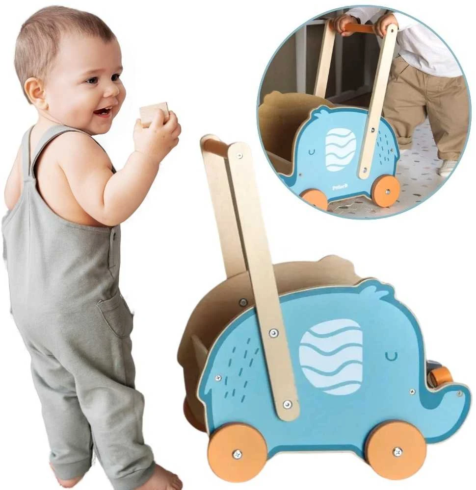 Viga Toys VIGA PolarB Wooden 2-in-1 Stroller, Walker, Elephant