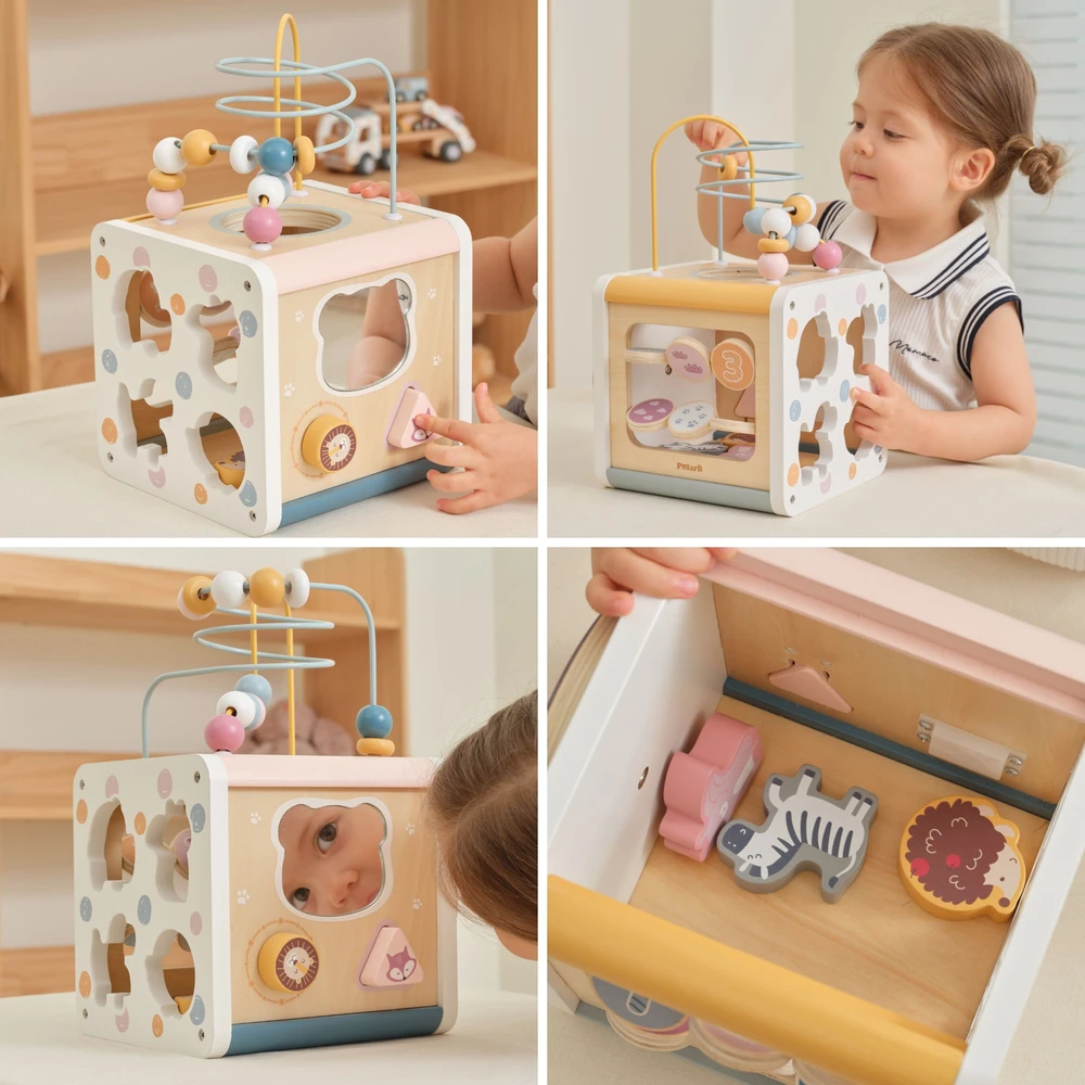 Viga Toys VIGA PolarB Wooden Activity Cube 7-in-1 Sorter Maze Animals 12m+