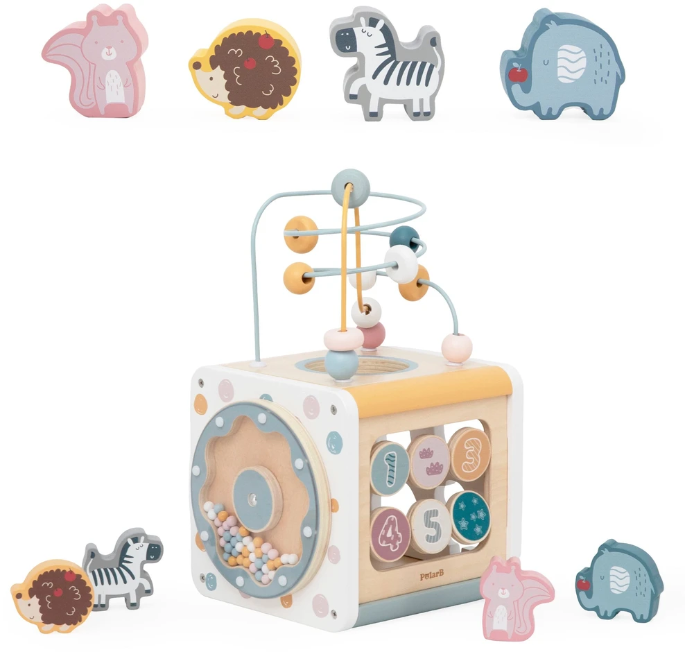 Viga Toys VIGA PolarB Wooden Activity Cube 7-in-1 Sorter Maze Animals 12m+