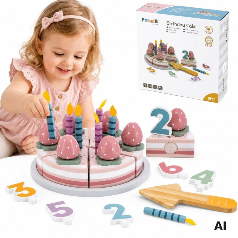 Viga Toys VIGA PolarB medinis gimtadienio tortas pjaustymui