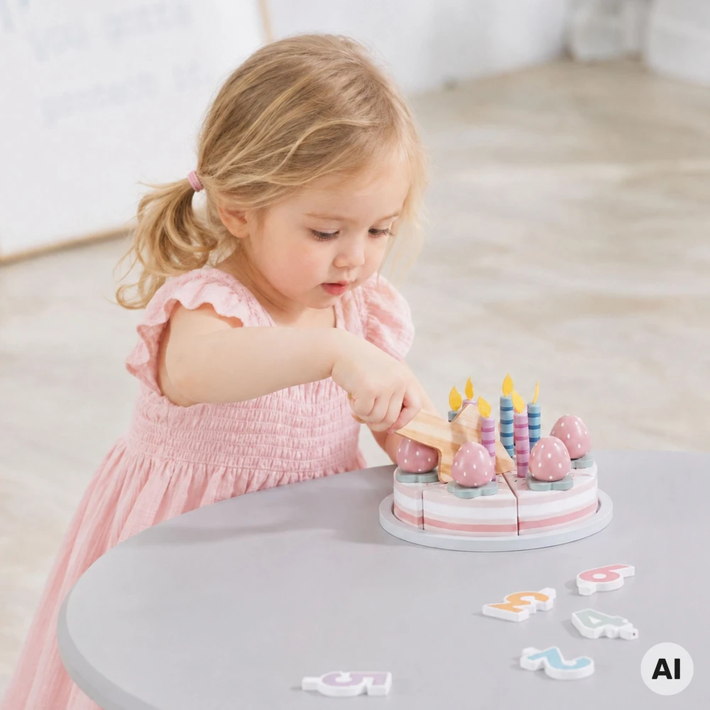 Viga Toys VIGA PolarB medinis gimtadienio tortas pjaustymui