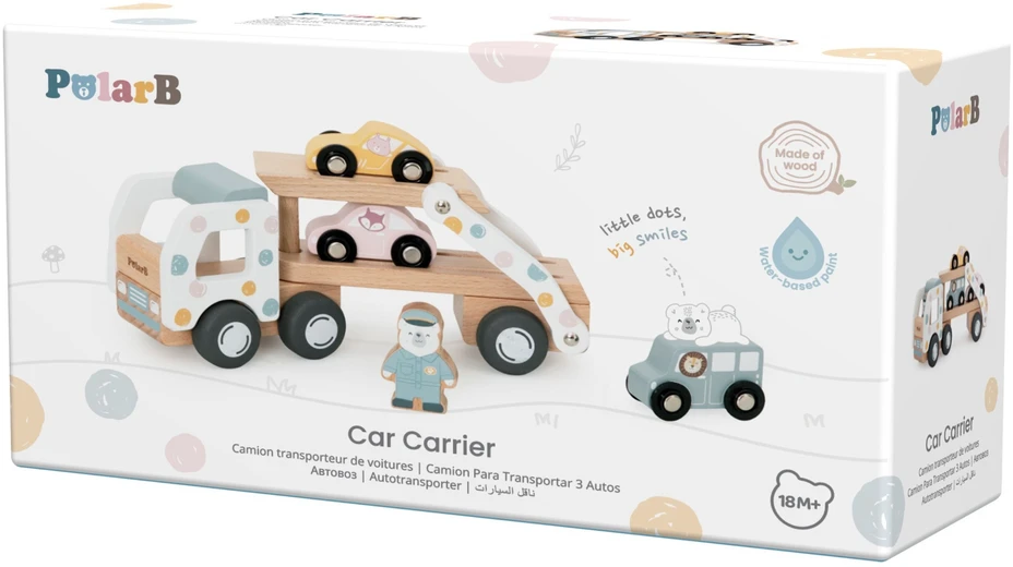 Viga Toys VIGA PolarB Wooden Car Transporter 3 Cars Driver 18m+