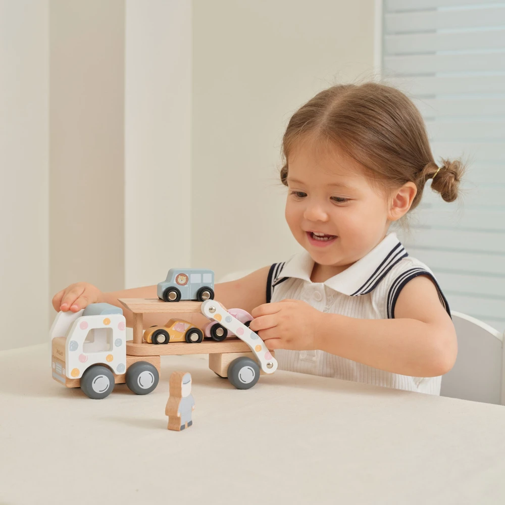 Viga Toys VIGA PolarB Wooden Car Transporter 3 Cars Driver 18m+