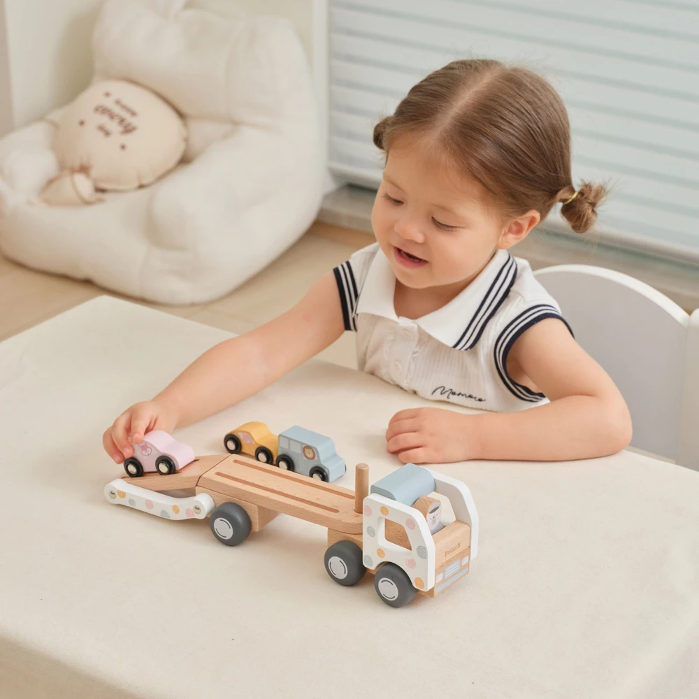 Viga Toys VIGA PolarB Wooden Car Transporter 3 Cars Driver 18m+