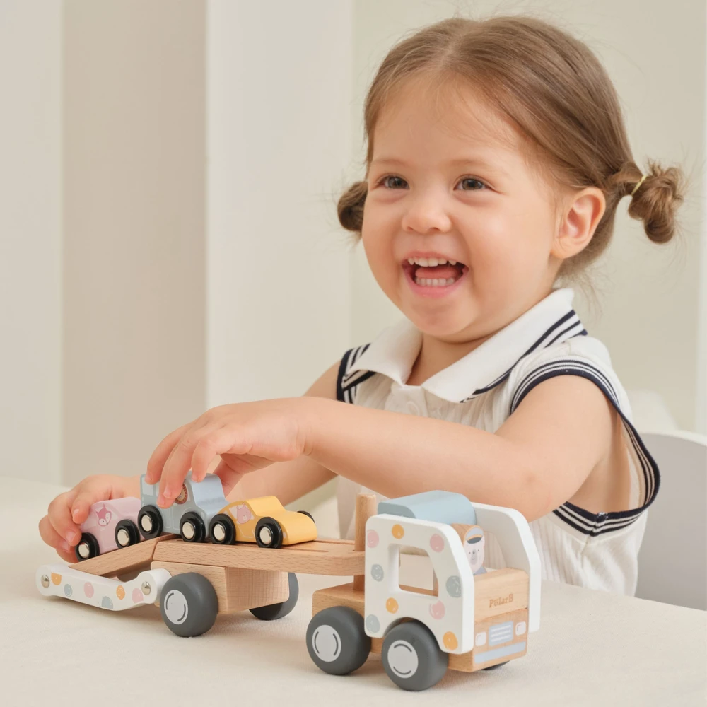 Viga Toys VIGA PolarB Wooden Car Transporter 3 Cars Driver 18m+