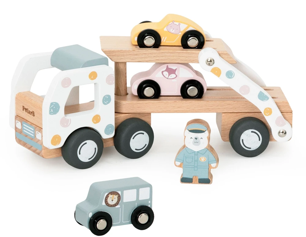 Viga Toys VIGA PolarB Wooden Car Transporter 3 Cars Driver 18m+