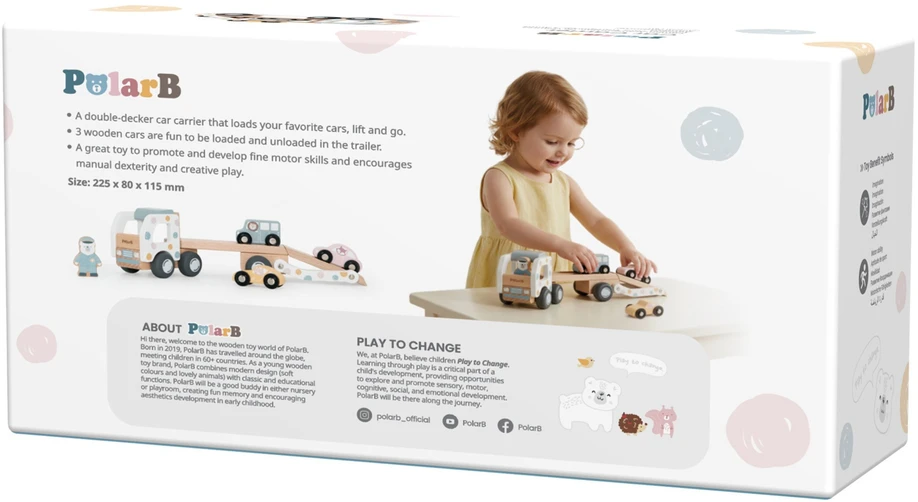Viga Toys VIGA PolarB Wooden Car Transporter 3 Cars Driver 18m+