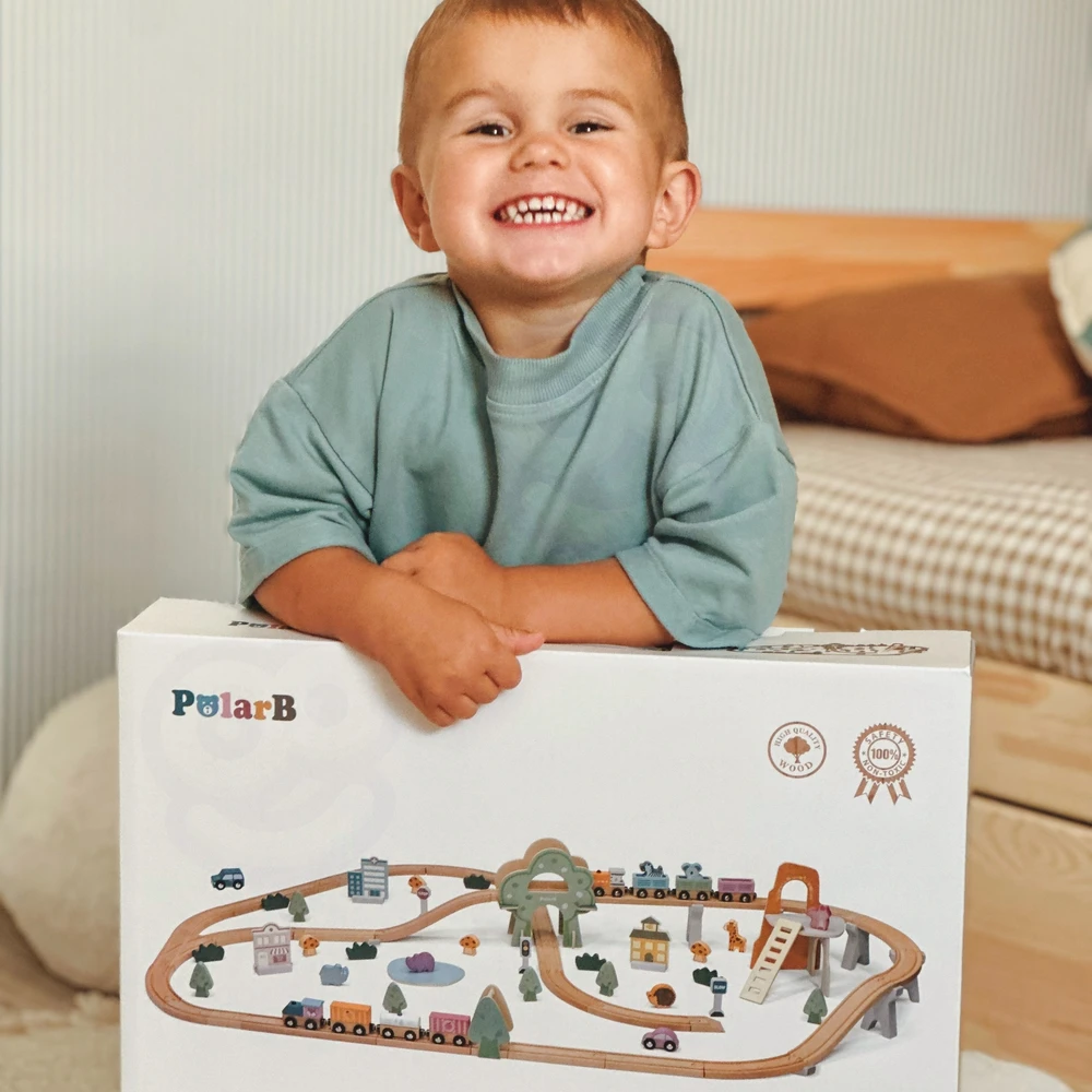 VIGA Vaikiškas Medinis Traukinys PolarB 90 Dalių