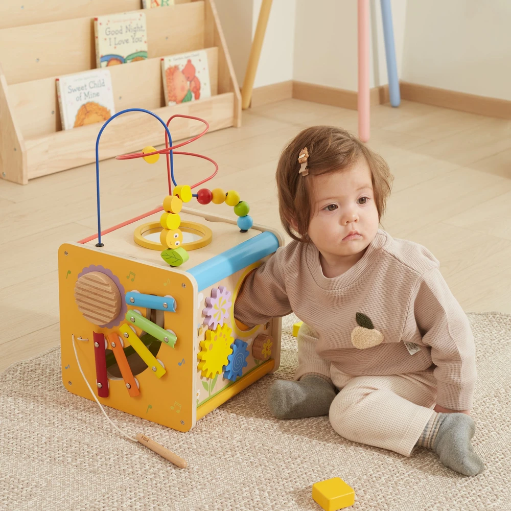 Viga Toys Viga edukacinė medinė kubelių užduočių dėžė 5in1