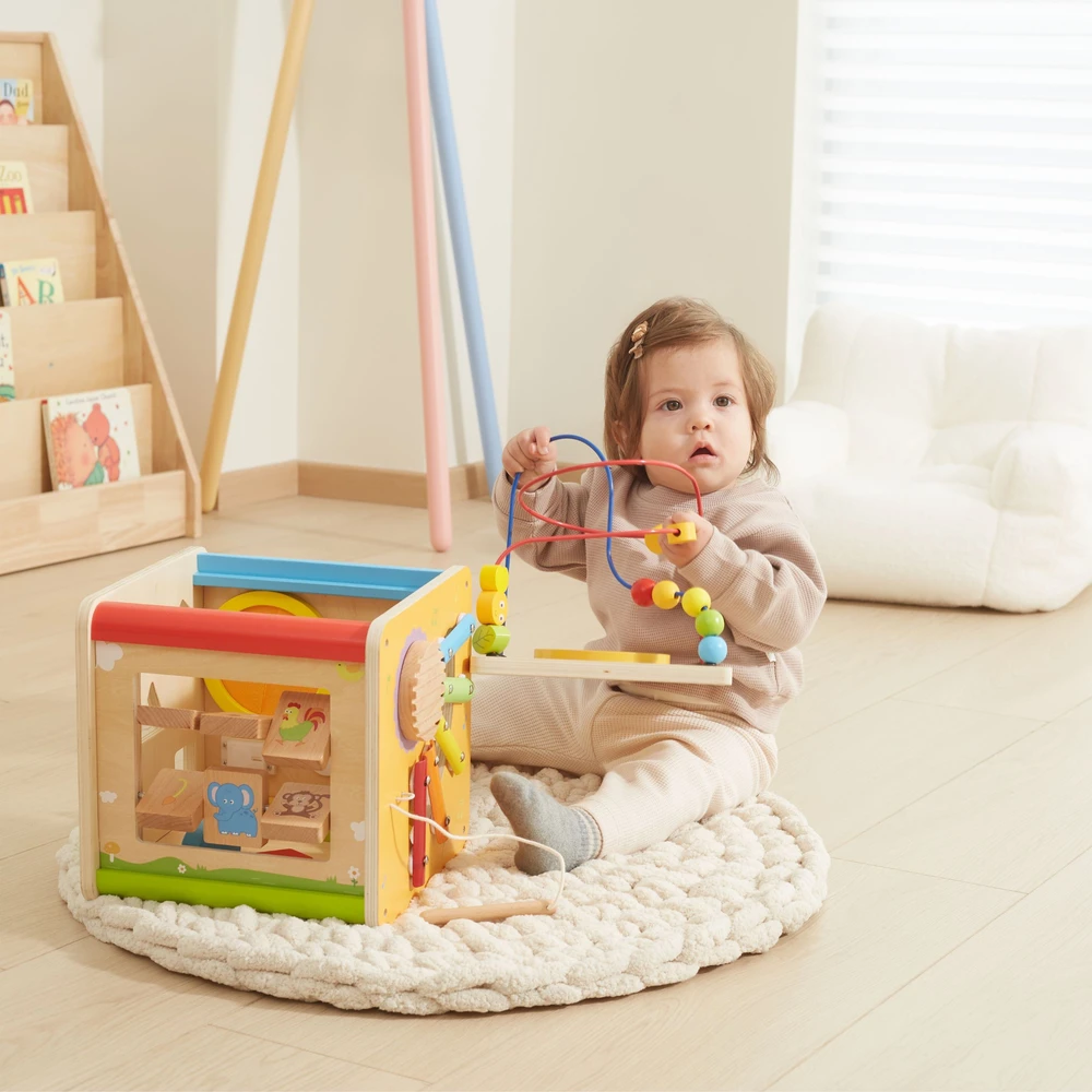 Viga Toys Viga edukacinė medinė kubelių užduočių dėžė 5in1