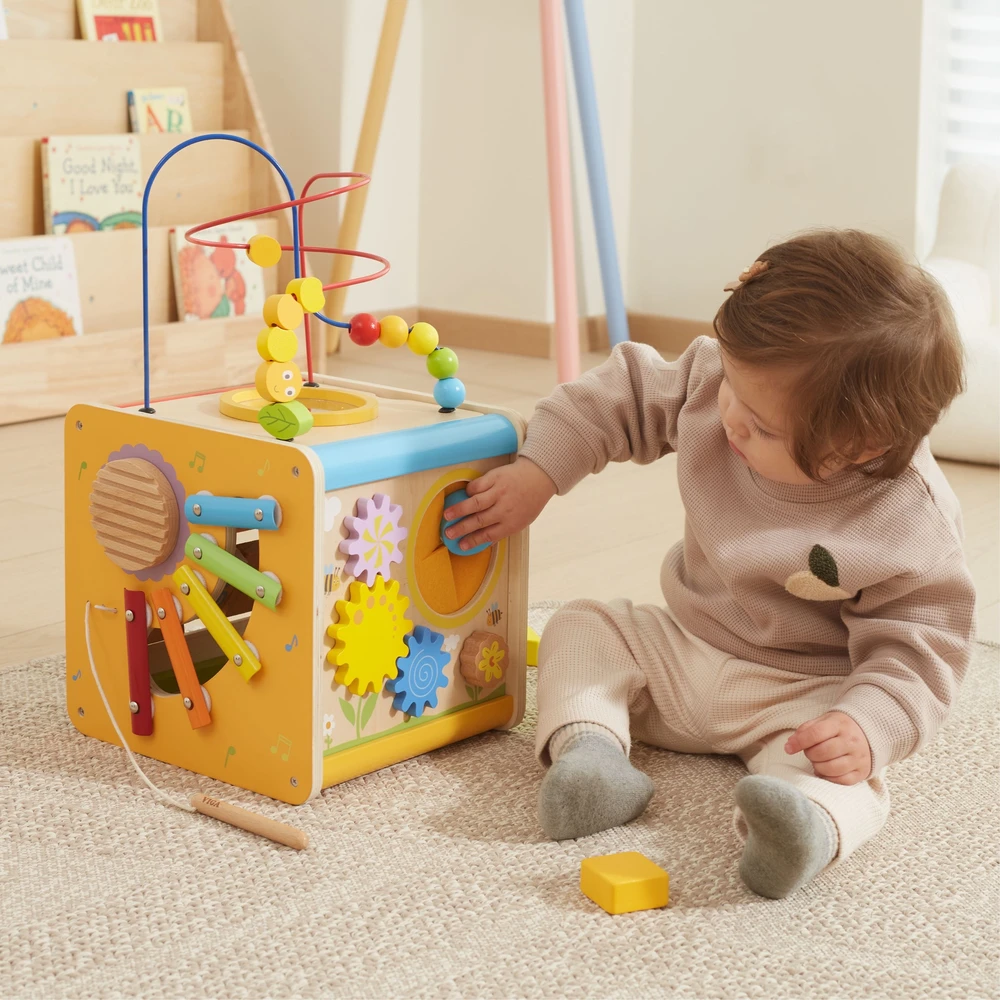 Viga Toys Viga edukacinė medinė kubelių užduočių dėžė 5in1