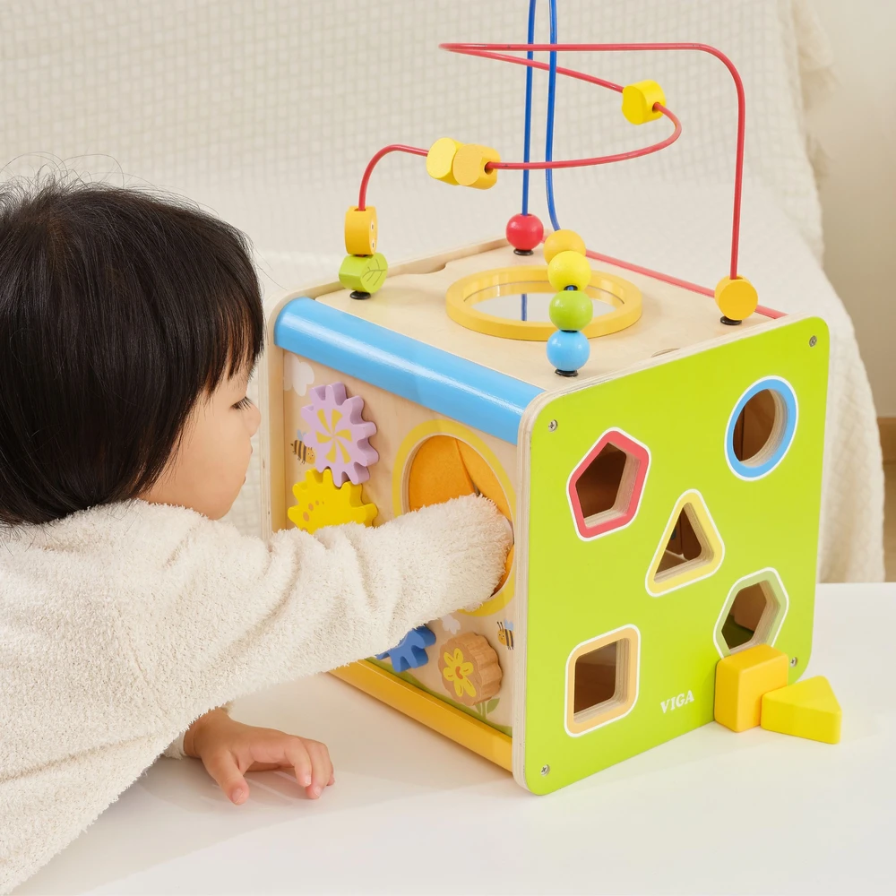 Viga Toys Viga edukacinė medinė kubelių užduočių dėžė 5in1