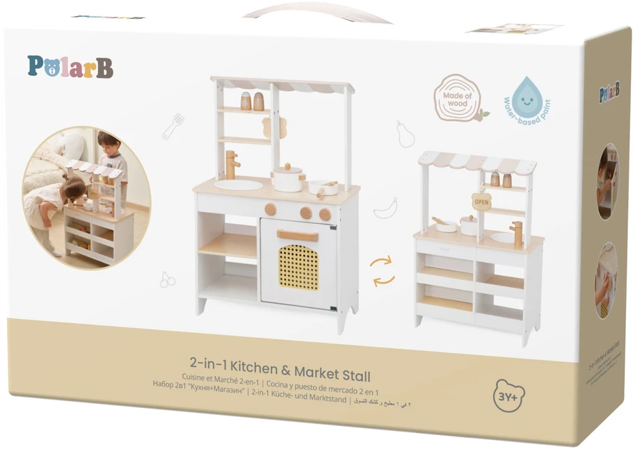 Viga Toys VIGA PolarB Wooden Kitchen 2-in-1 Shop Baltas Kitchen Accessories Stand