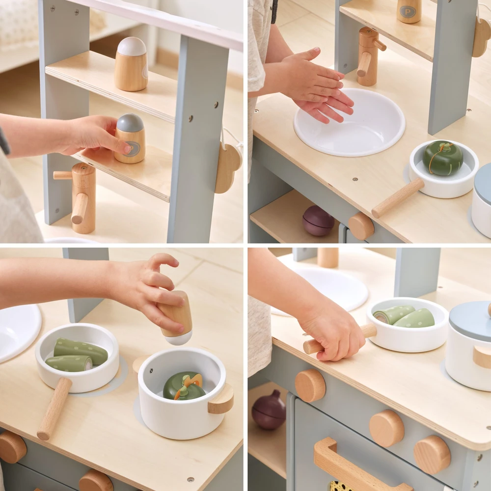 Viga Toys VIGA PolarB Wooden Kitchen 2-in-1 Shop Stand with Accessories for Children 3+
