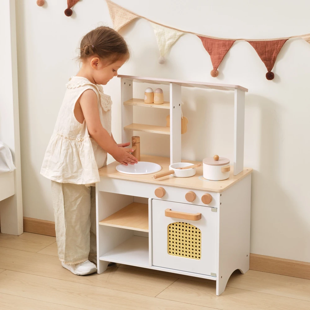 Viga Toys VIGA PolarB Wooden Kitchen 2-in-1 Shop Baltas Kitchen Accessories Stand