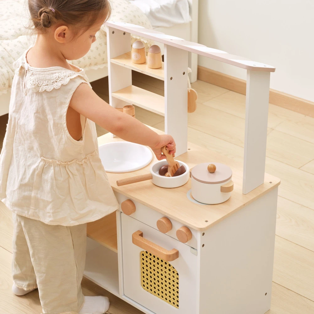 Viga Toys VIGA PolarB Wooden Kitchen 2-in-1 Shop Baltas Kitchen Accessories Stand