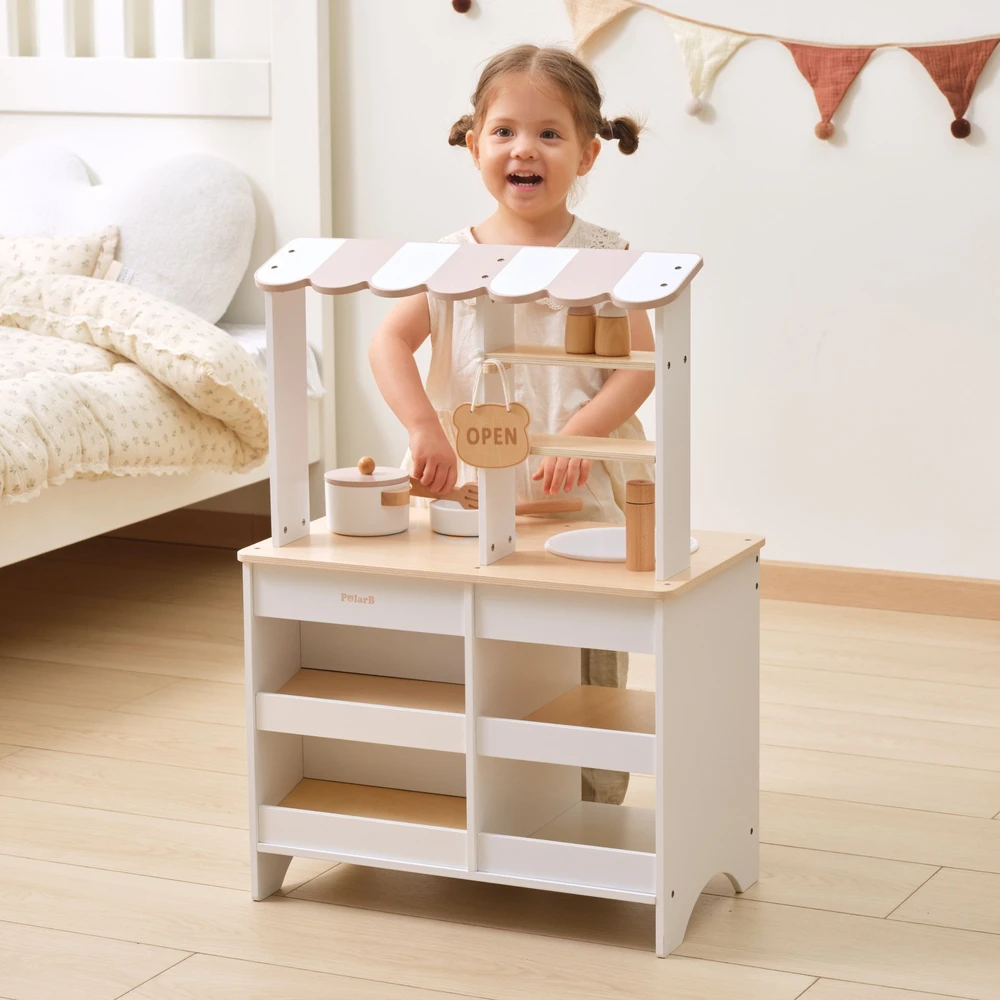 Viga Toys VIGA PolarB Wooden Kitchen 2-in-1 Shop Baltas Kitchen Accessories Stand