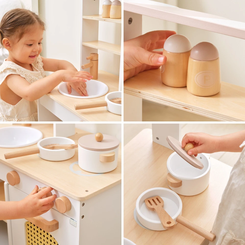 Viga Toys VIGA PolarB Wooden Kitchen 2-in-1 Shop Baltas Kitchen Accessories Stand