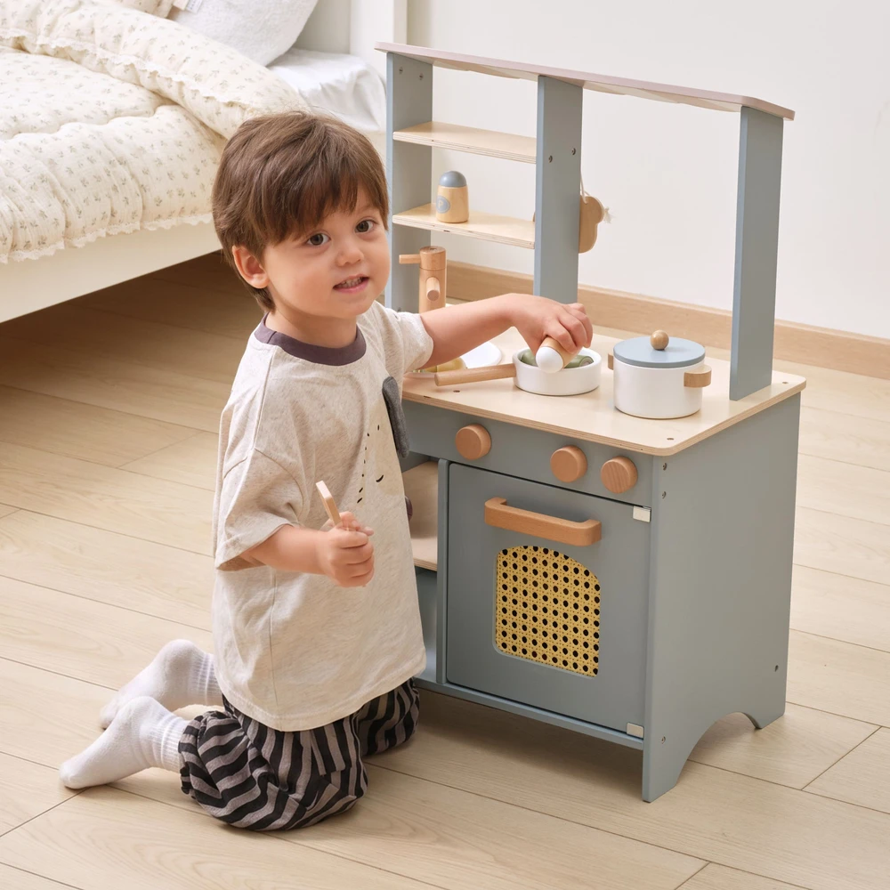 Viga Toys VIGA PolarB Wooden Kitchen 2-in-1 Shop Stand with Accessories for Children 3+