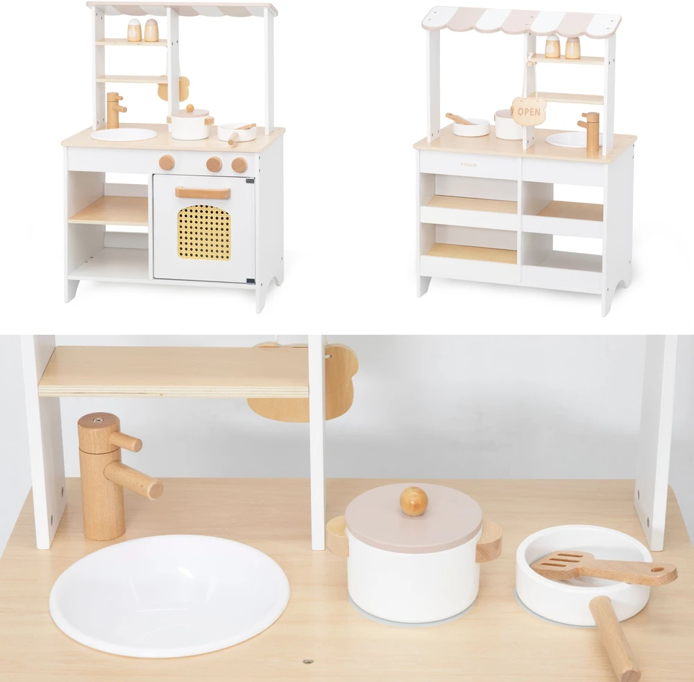 Viga Toys VIGA PolarB Wooden Kitchen 2-in-1 Shop Baltas Kitchen Accessories Stand