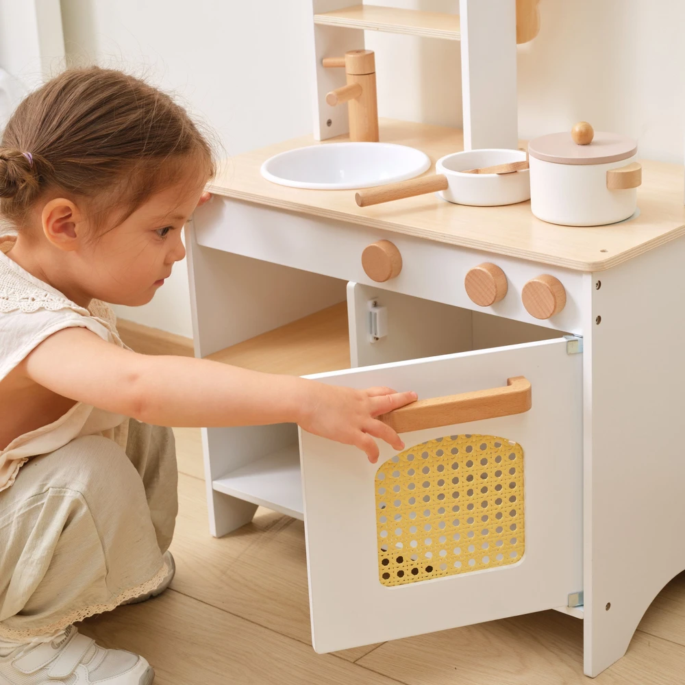 Viga Toys VIGA PolarB Wooden Kitchen 2-in-1 Shop Baltas Kitchen Accessories Stand