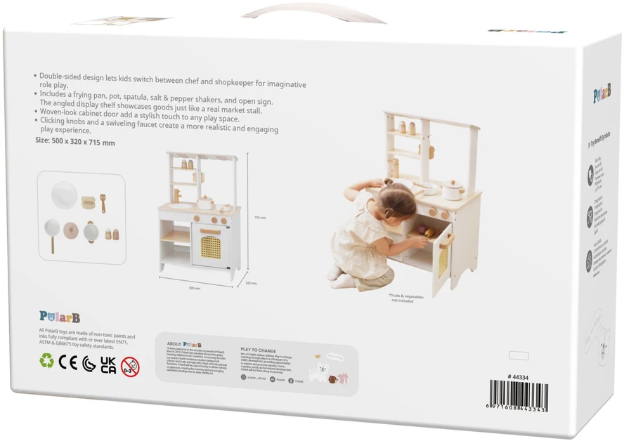 Viga Toys VIGA PolarB Wooden Kitchen 2-in-1 Shop Baltas Kitchen Accessories Stand
