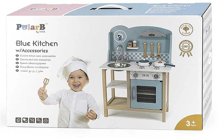 Viga Toys Medinė virtuvėlė Sidabrinis-Mėlyna VIGA PolarB