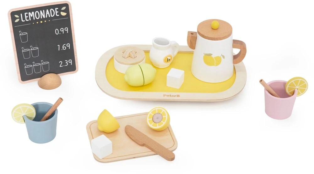 Viga Toys VIGA PolarB Wooden Lemonade Set Jug Tray Cups Lemon 21 pcs.