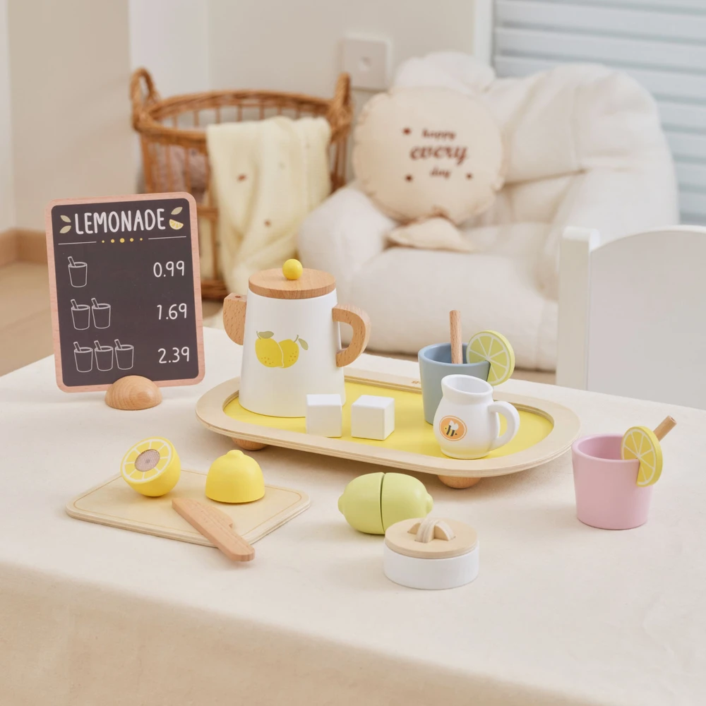 Viga Toys VIGA PolarB Wooden Lemonade Set Jug Tray Cups Lemon 21 pcs.