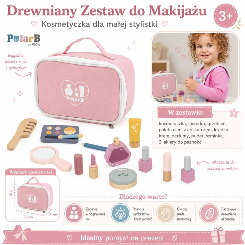 Viga Toys Medinis makiažo rinkinys kosmetikos krepšys