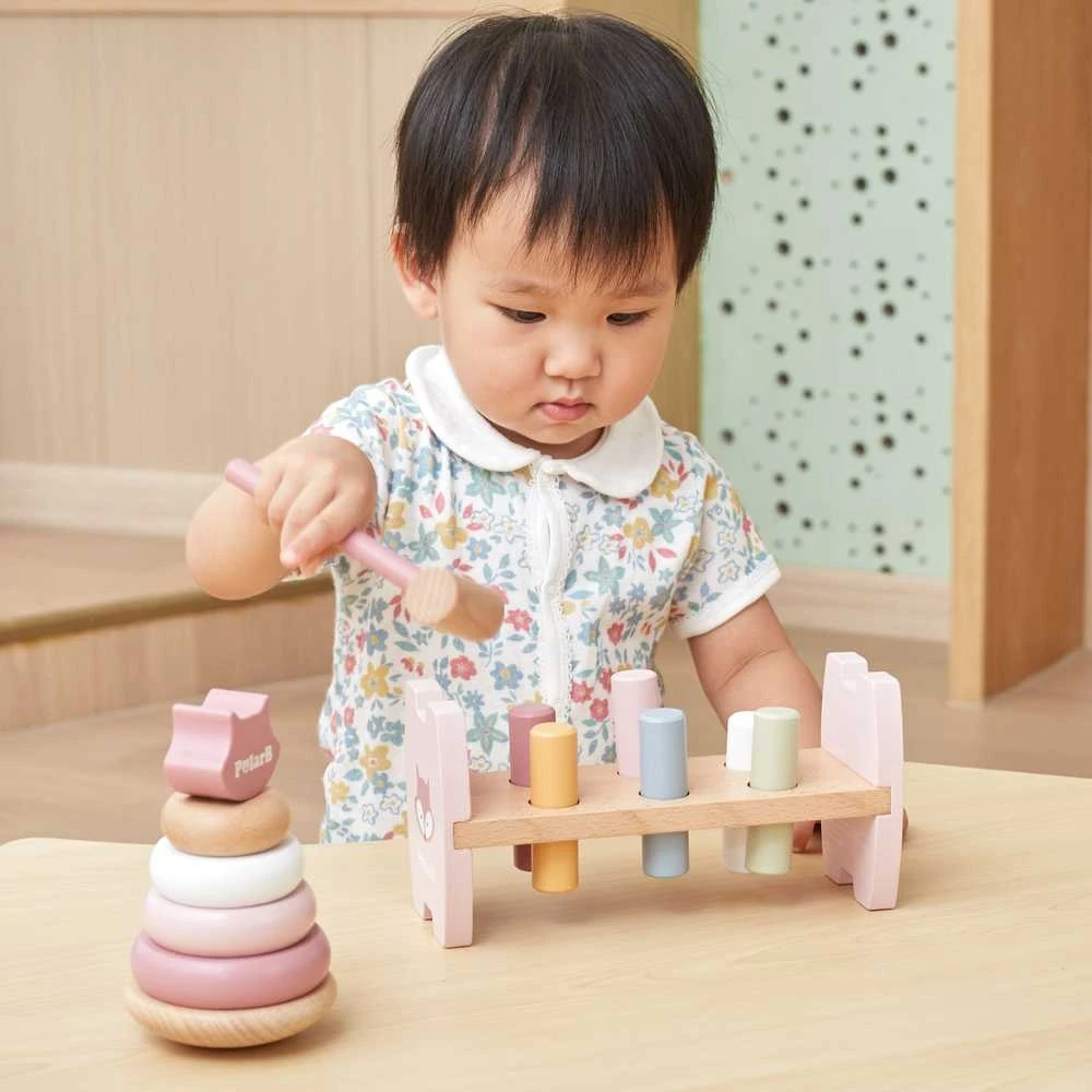 Viga Toys rinkinys Medinė piramidė + plaktukas Montessori Fox