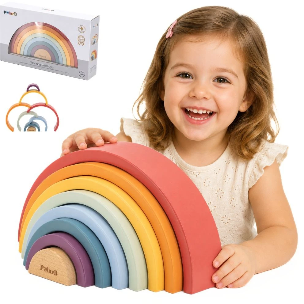 Viga Toys VIGA Medinė Tęcza Dėlionė Klockai Montessori