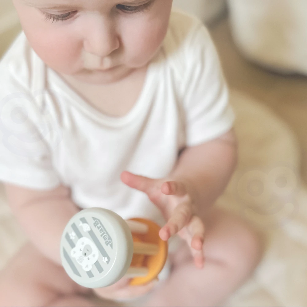 Viga Toys Viga Kūdikio medinis barškutis su gyvūnu drambliuku 1 vnt., melsvai žalsvas
