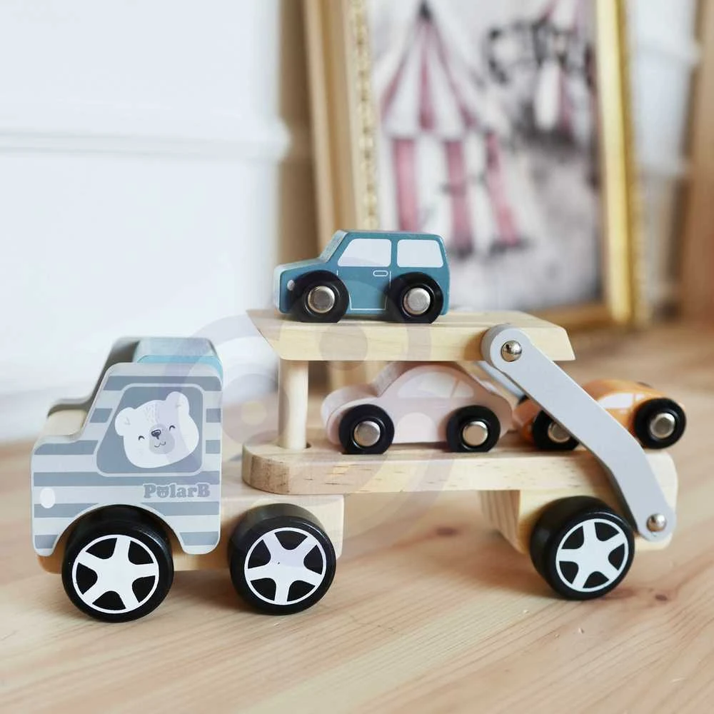 VIGA Medinė automobilių pervežimo priemonė su automobiliukais