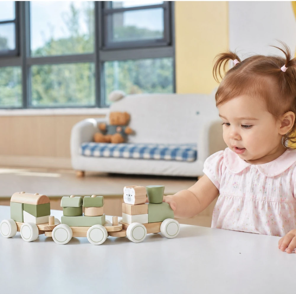 Viga Toys „Viga Polarb“ žaliojo traukinio traukinys su vagonų blokais