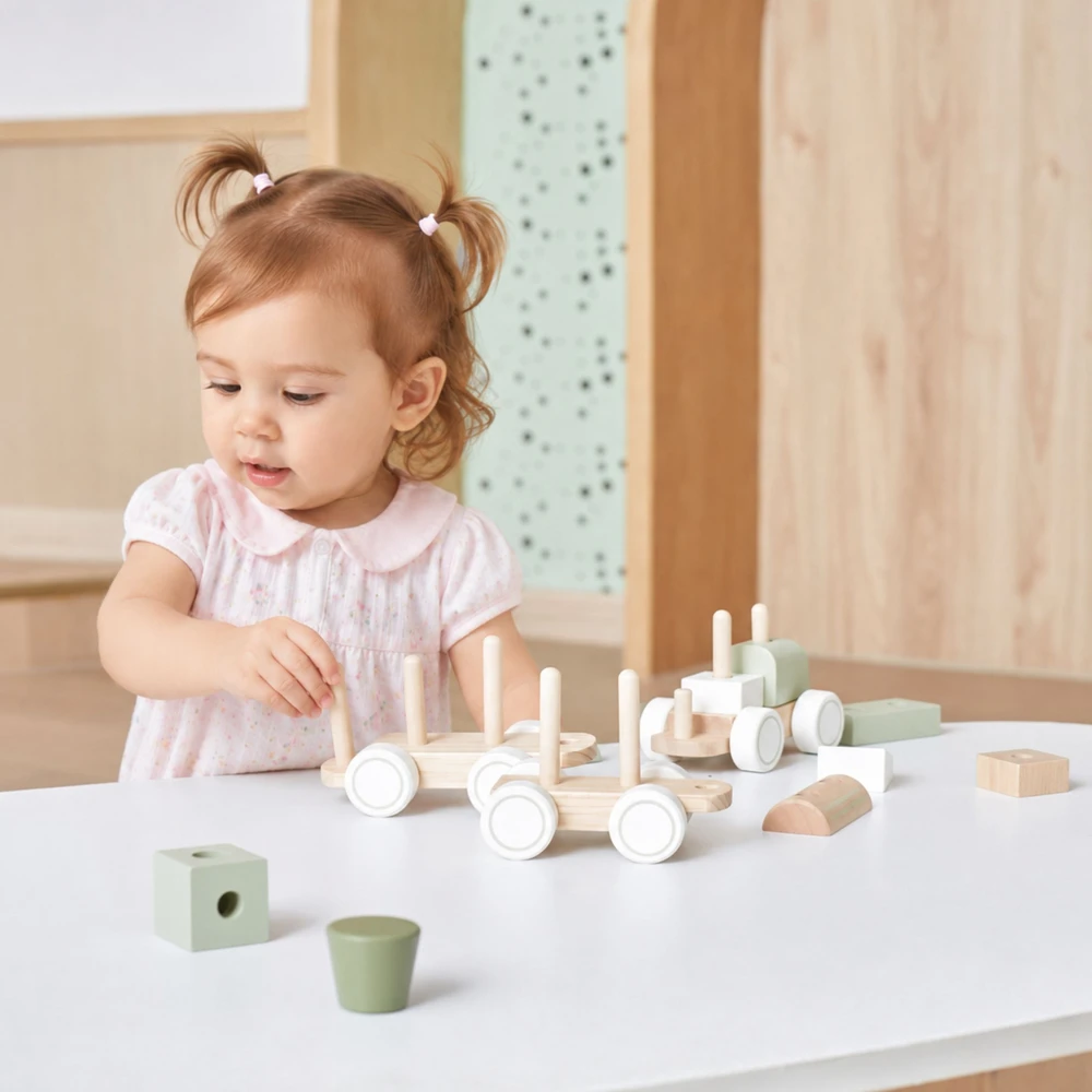 Viga Toys „Viga Polarb“ žaliojo traukinio traukinys su vagonų blokais