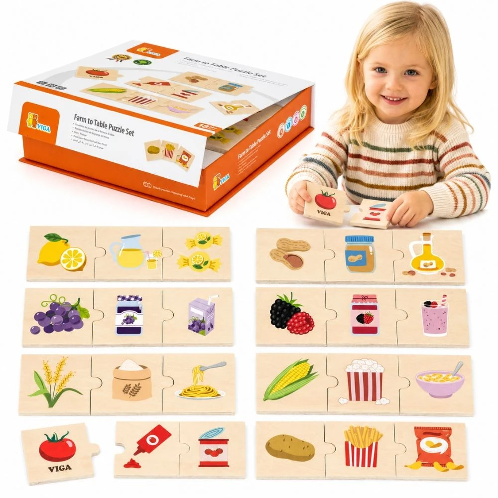 Viga Toys VIGA Edukaciniai Puzzliai Mažiesiems: Gamta ir Maistas