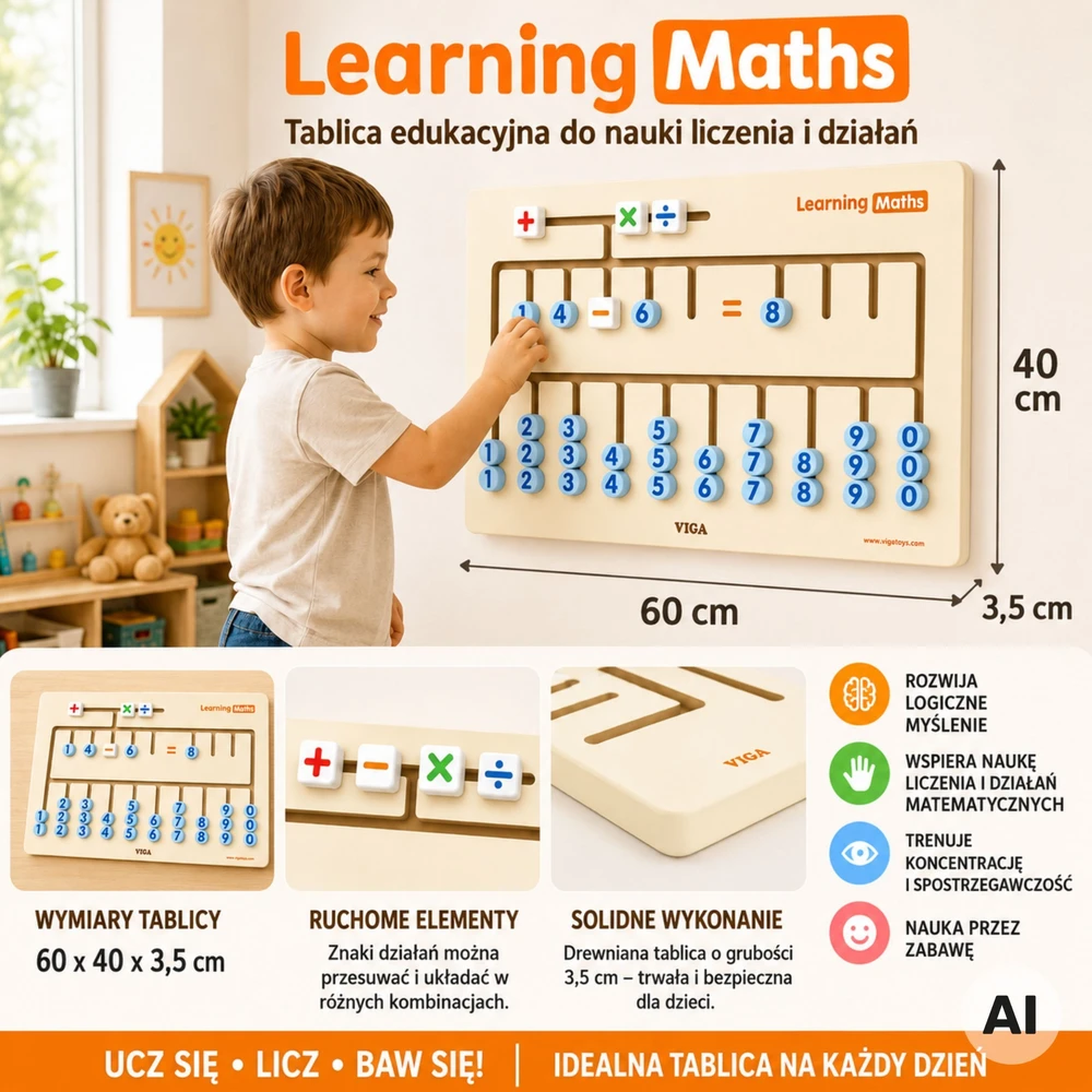 VIGA Sensoryinė lentelė mokymuisi skaičiuoti Montessori, FSC sertifikatas