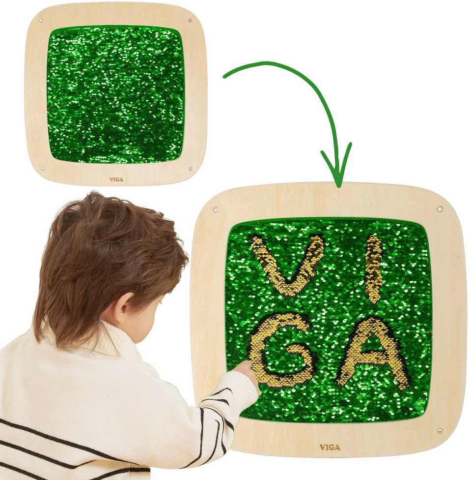 Viga Toys VIGA blizgučiais puošta sieninė veiklos panelė