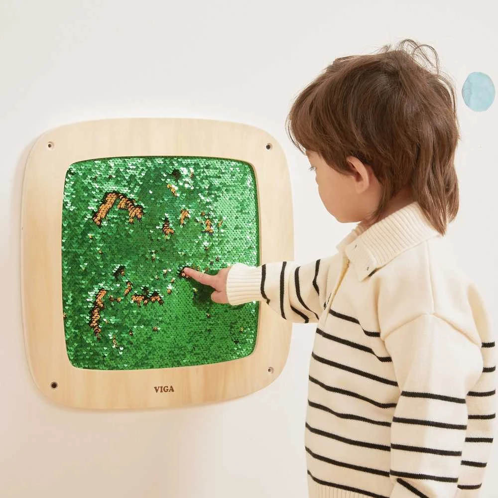 Viga Toys VIGA blizgučiais puošta sieninė veiklos panelė