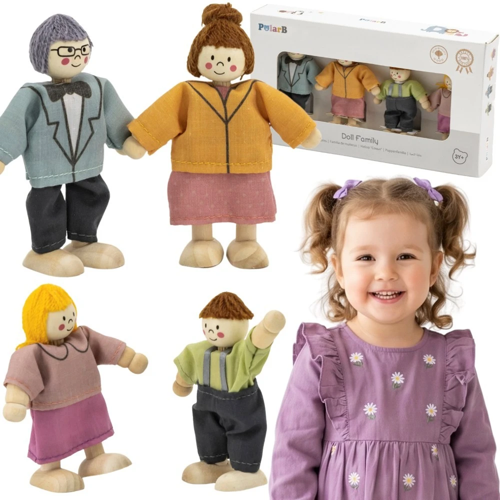Viga Toys VIGA Medinės Lėlės 4 Asmenų Rinkinyje