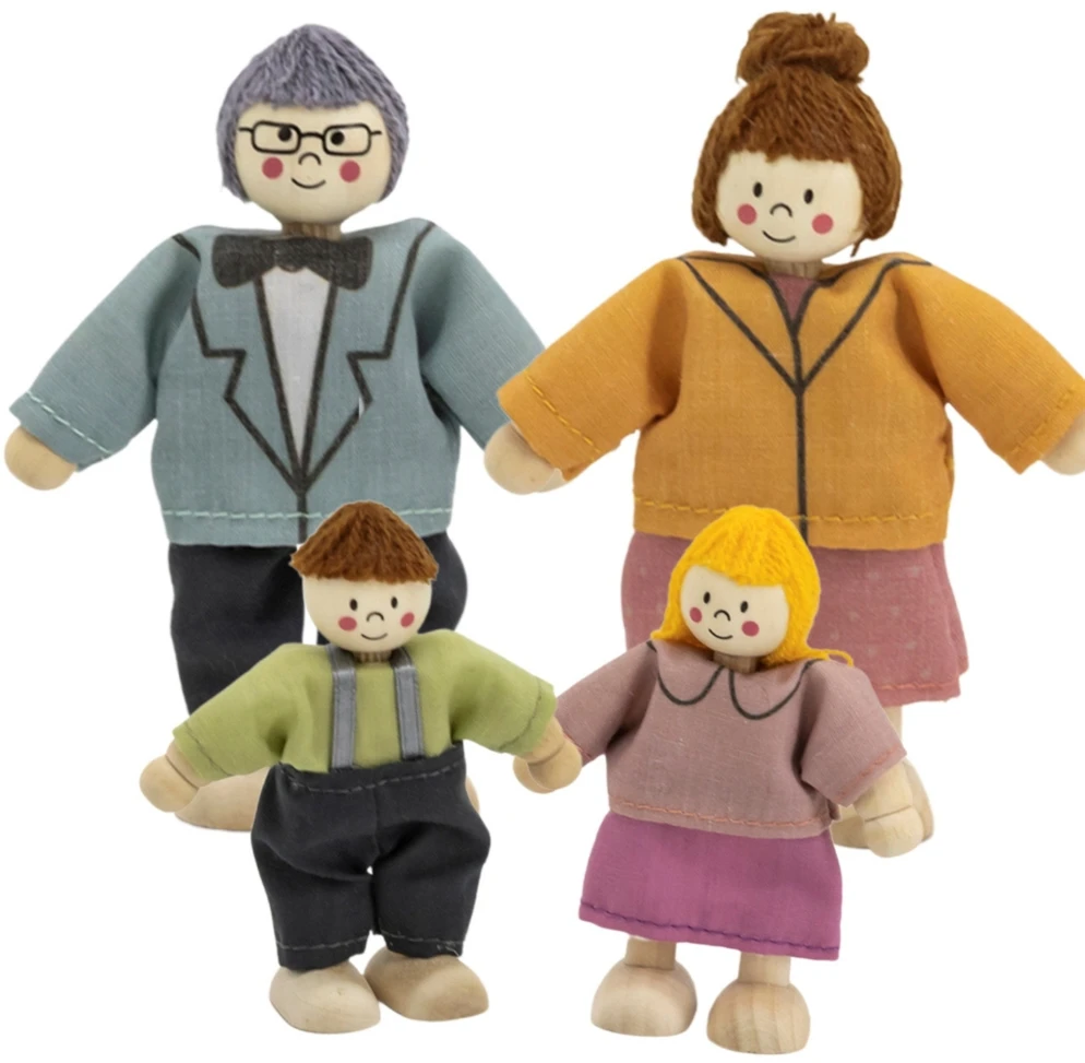 Viga Toys VIGA Medinės Lėlės 4 Asmenų Rinkinyje