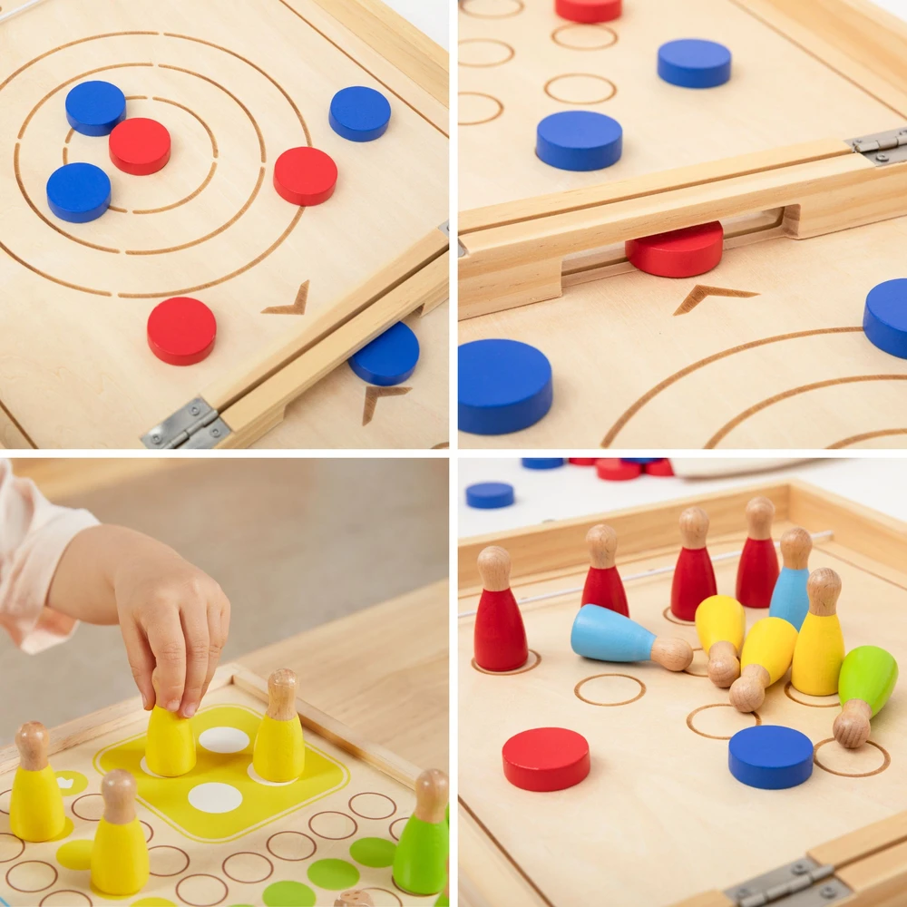 Viga Toys VIGA Wooden 4-in-1 Arcade Game Table Hockey Curling Bowling Ludo