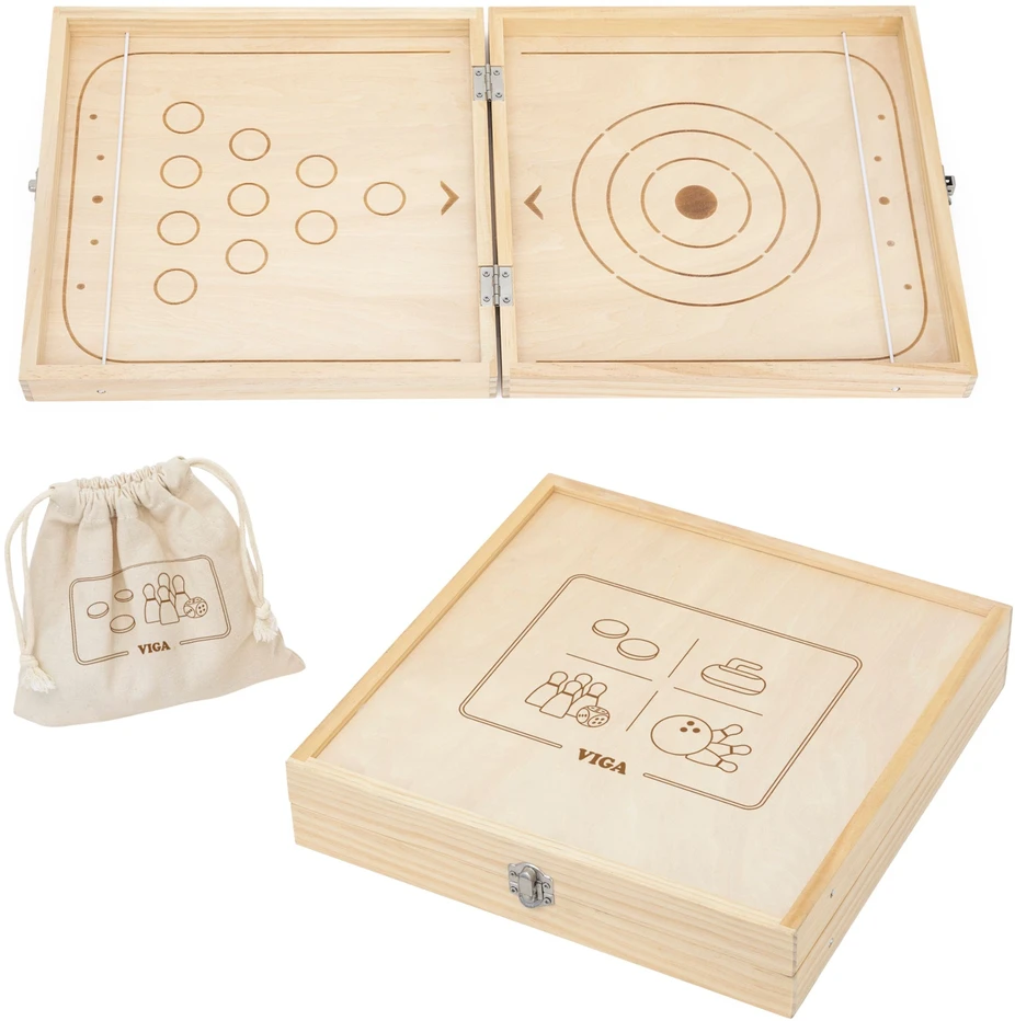 Viga Toys VIGA Wooden 4-in-1 Arcade Game Table Hockey Curling Bowling Ludo