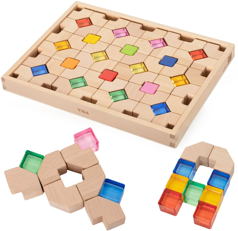 Viga Toys VIGA medinės akrilinės šviesos kaladėlės 66 vnt. nuo 18 mėn.