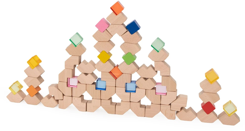 Viga Toys VIGA medinės akrilinės šviesos kaladėlės 66 vnt. nuo 18 mėn.