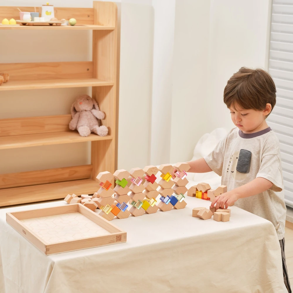 Viga Toys VIGA Wooden Acrylic Light Blocks Construction 66 pcs 18m+