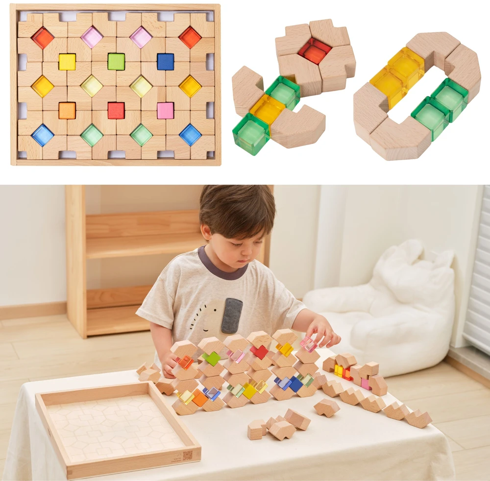 Viga Toys VIGA Wooden Acrylic Light Blocks Construction 66 pcs 18m+