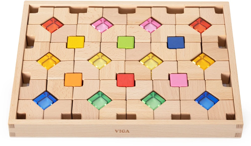 Viga Toys VIGA medinės akrilinės šviesos kaladėlės 66 vnt. nuo 18 mėn.